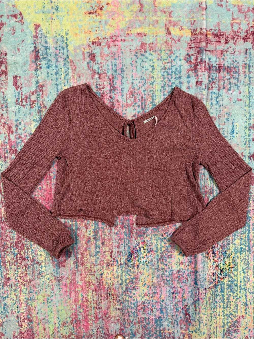NWT Ribbed Long-Sleeve Crop Top in Mauve